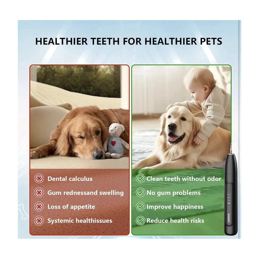 NEENCE Dog Electric Toothbrush Ultrasonic Teeth Cleaner with LED Light for Dogs